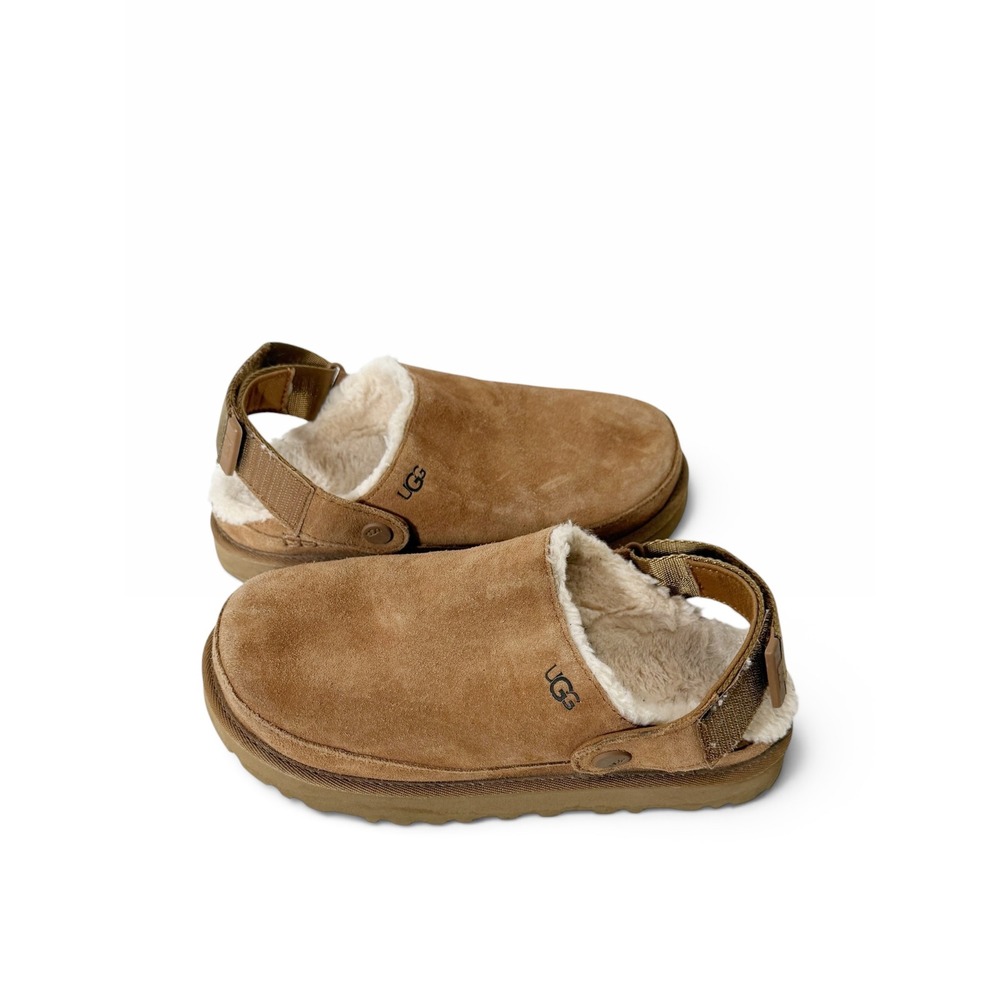 UGG Goldenstar Villa Clog Chestnut Suede Shearling Platform Sandals Size 6
